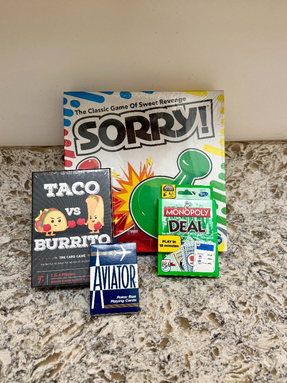 Games Bundle (Sorry, Monopoly Deal, Taco vs Burrito, Cards)
